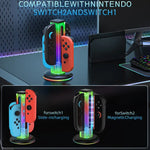 قاعدة شحن 4 في 1 لأجهزة التحكم مع إضاءة RGB من JYS NS2318، لجهاز Nintendo Switch 1 / 2، JYS-NS2318