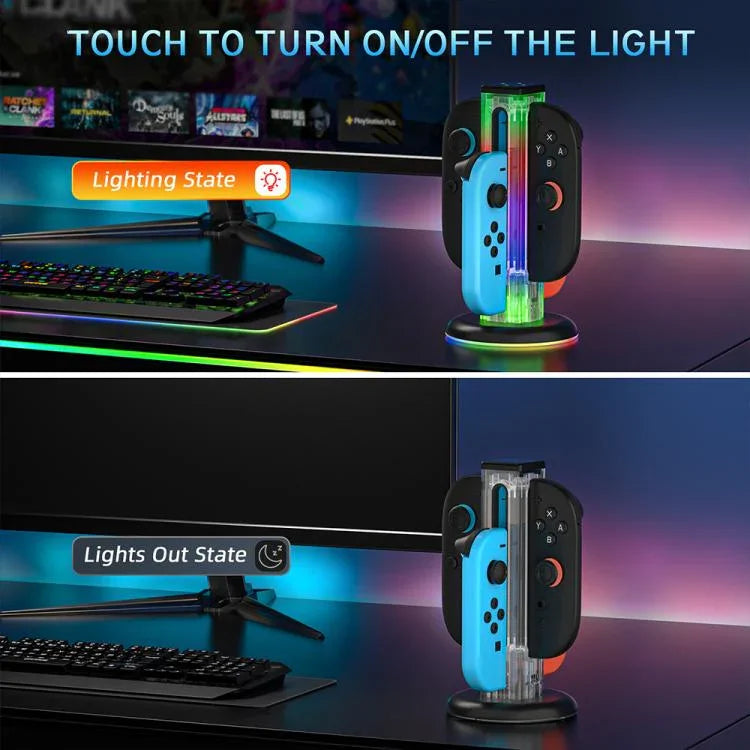 قاعدة شحن 4 في 1 لأجهزة التحكم مع إضاءة RGB من JYS NS2318، لجهاز Nintendo Switch 1 / 2، JYS-NS2318