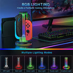 قاعدة شحن 4 في 1 لأجهزة التحكم مع إضاءة RGB من JYS NS2318، لجهاز Nintendo Switch 1 / 2، JYS-NS2318