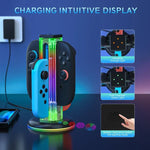 قاعدة شحن 4 في 1 لأجهزة التحكم مع إضاءة RGB من JYS NS2318، لجهاز Nintendo Switch 1 / 2، JYS-NS2318
