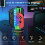 قاعدة شحن 4 في 1 لأجهزة التحكم مع إضاءة RGB من JYS NS2318، لجهاز Nintendo Switch 1 / 2، JYS-NS2318