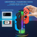 قاعدة شحن 4 في 1 لأجهزة التحكم مع إضاءة RGB من JYS NS2318، لجهاز Nintendo Switch 1 / 2، JYS-NS2318