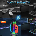قاعدة شحن 4 في 1 لأجهزة التحكم مع إضاءة RGB من JYS NS2318، لجهاز Nintendo Switch 1 / 2، JYS-NS2318