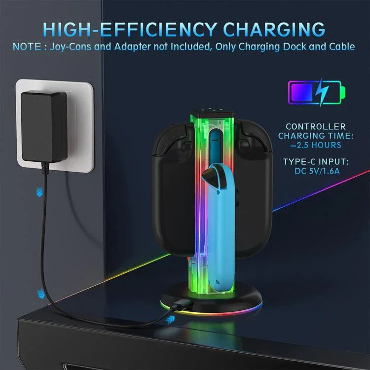 قاعدة شحن 4 في 1 لأجهزة التحكم مع إضاءة RGB من JYS NS2318، لجهاز Nintendo Switch 1 / 2، JYS-NS2318