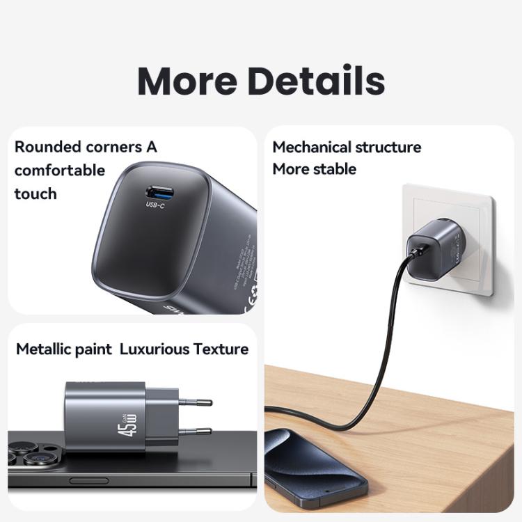 شاحن سريع USAMS CC323 T66 45 واط USB-C / Type-C GaN، قابس الاتحاد الأوروبي، CC323