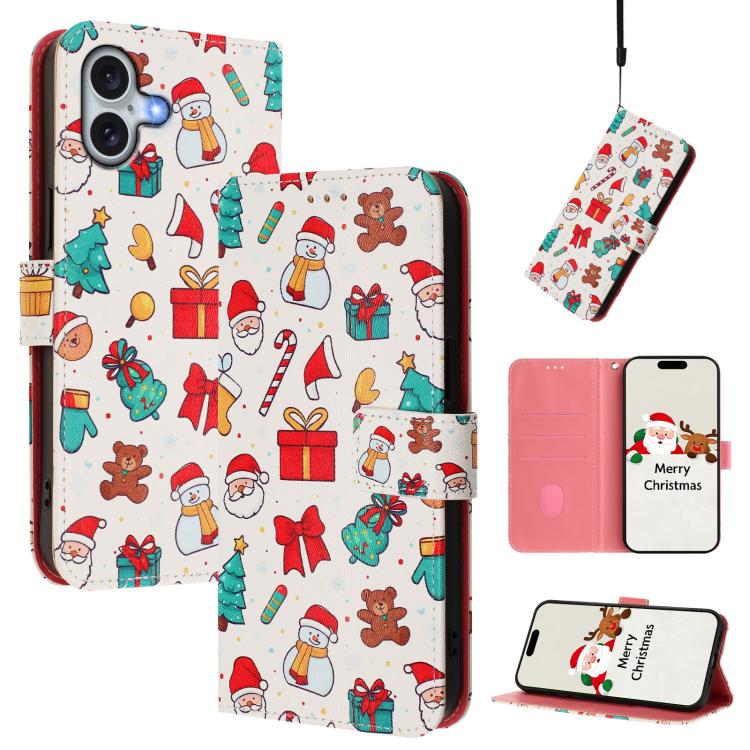 غطاء هاتف جلدي بسلسلة عيد الميلاد مع حزام يد، لهواتف iPhone 17e / 16e، iPhone 17 Pro Max، iPhone 17 Pro، iPhone 17، iPhone Air، iPhone 16 Pro Max، iPhone 16 Pro، iPhone 16 Plus