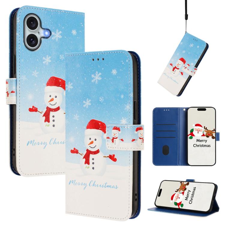 غطاء هاتف جلدي بسلسلة عيد الميلاد مع حزام يد، لهواتف iPhone 17e / 16e، iPhone 17 Pro Max، iPhone 17 Pro، iPhone 17، iPhone Air، iPhone 16 Pro Max، iPhone 16 Pro، iPhone 16 Plus