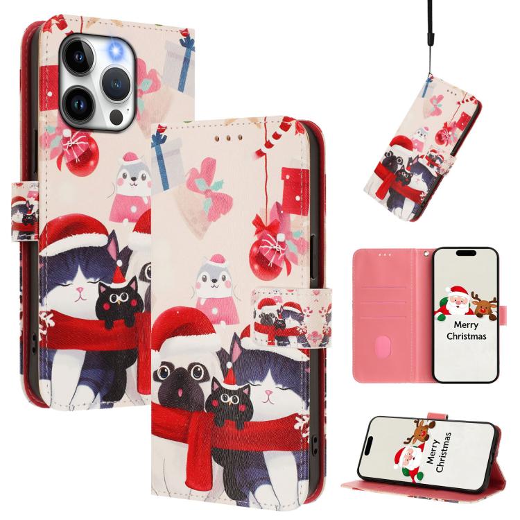 غطاء هاتف جلدي بسلسلة عيد الميلاد مع حزام يد، لهواتف iPhone 17e / 16e، iPhone 17 Pro Max، iPhone 17 Pro، iPhone 17، iPhone Air، iPhone 16 Pro Max، iPhone 16 Pro، iPhone 16 Plus