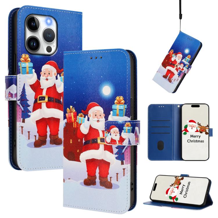 غطاء هاتف جلدي بسلسلة عيد الميلاد مع حزام يد، لهواتف iPhone 17e / 16e، iPhone 17 Pro Max، iPhone 17 Pro، iPhone 17، iPhone Air، iPhone 16 Pro Max، iPhone 16 Pro، iPhone 16 Plus