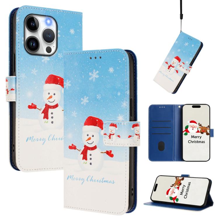 غطاء هاتف جلدي بسلسلة عيد الميلاد مع حزام يد، لهواتف iPhone 17e / 16e، iPhone 17 Pro Max، iPhone 17 Pro، iPhone 17، iPhone Air، iPhone 16 Pro Max، iPhone 16 Pro، iPhone 16 Plus