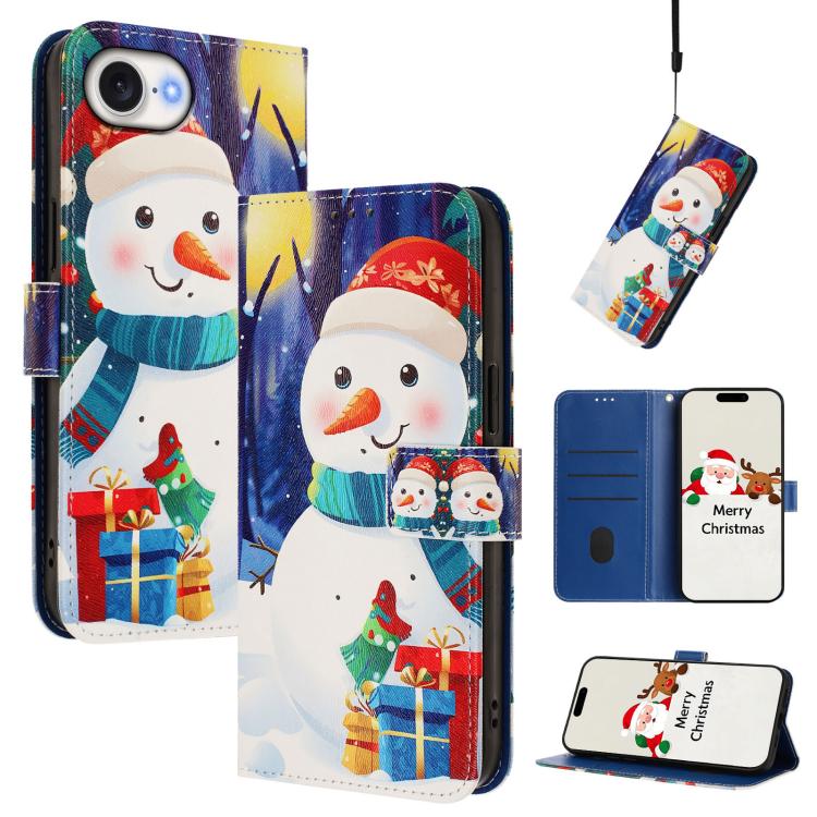 غطاء هاتف جلدي بسلسلة عيد الميلاد مع حزام يد، لهواتف iPhone 17e / 16e، iPhone 17 Pro Max، iPhone 17 Pro، iPhone 17، iPhone Air، iPhone 16 Pro Max، iPhone 16 Pro، iPhone 16 Plus