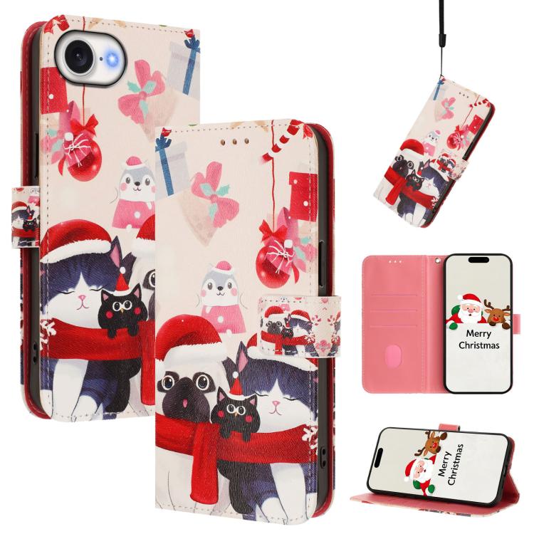 غطاء هاتف جلدي بسلسلة عيد الميلاد مع حزام يد، لهواتف iPhone 17e / 16e، iPhone 17 Pro Max، iPhone 17 Pro، iPhone 17، iPhone Air، iPhone 16 Pro Max، iPhone 16 Pro، iPhone 16 Plus