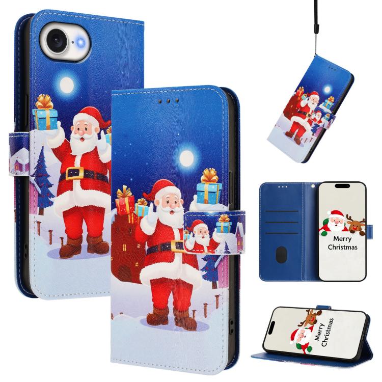 غطاء هاتف جلدي بسلسلة عيد الميلاد مع حزام يد، لهواتف iPhone 17e / 16e، iPhone 17 Pro Max، iPhone 17 Pro، iPhone 17، iPhone Air، iPhone 16 Pro Max، iPhone 16 Pro، iPhone 16 Plus