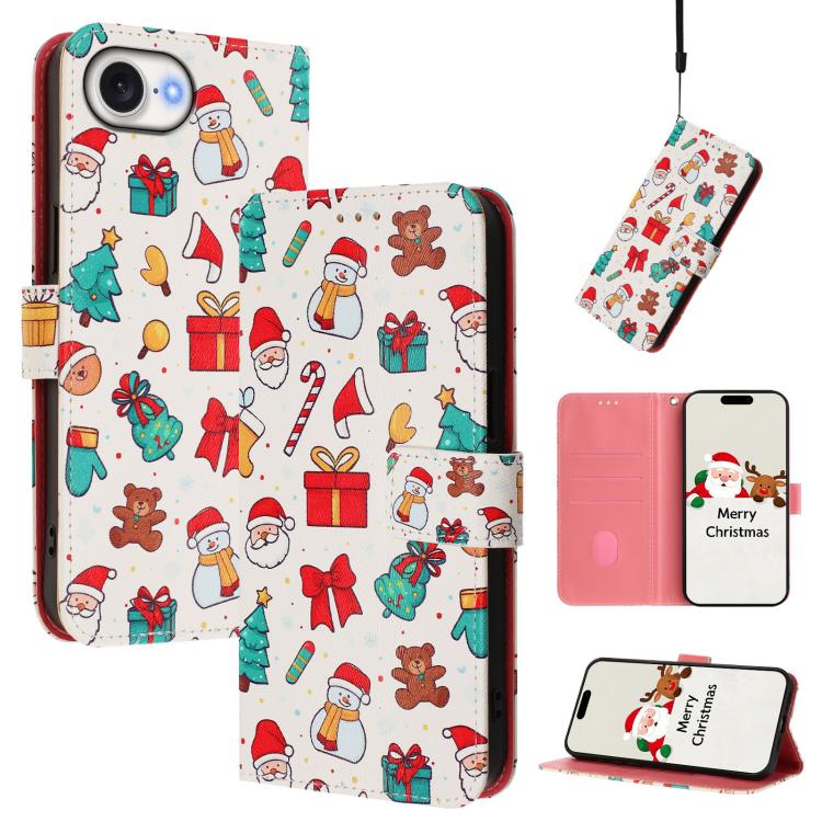 غطاء هاتف جلدي بسلسلة عيد الميلاد مع حزام يد، لهواتف iPhone 17e / 16e، iPhone 17 Pro Max، iPhone 17 Pro، iPhone 17، iPhone Air، iPhone 16 Pro Max، iPhone 16 Pro، iPhone 16 Plus