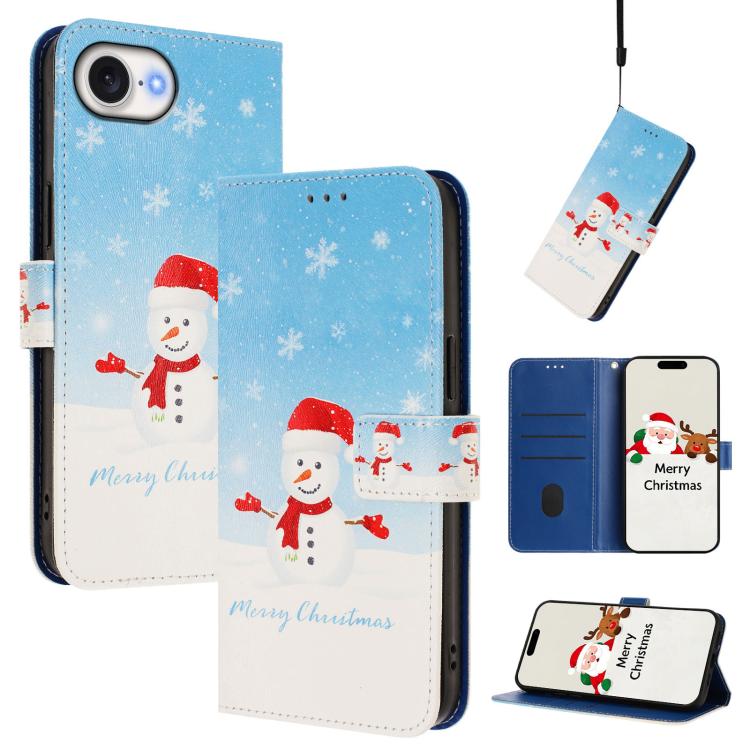 غطاء هاتف جلدي بسلسلة عيد الميلاد مع حزام يد، لهواتف iPhone 17e / 16e، iPhone 17 Pro Max، iPhone 17 Pro، iPhone 17، iPhone Air، iPhone 16 Pro Max، iPhone 16 Pro، iPhone 16 Plus
