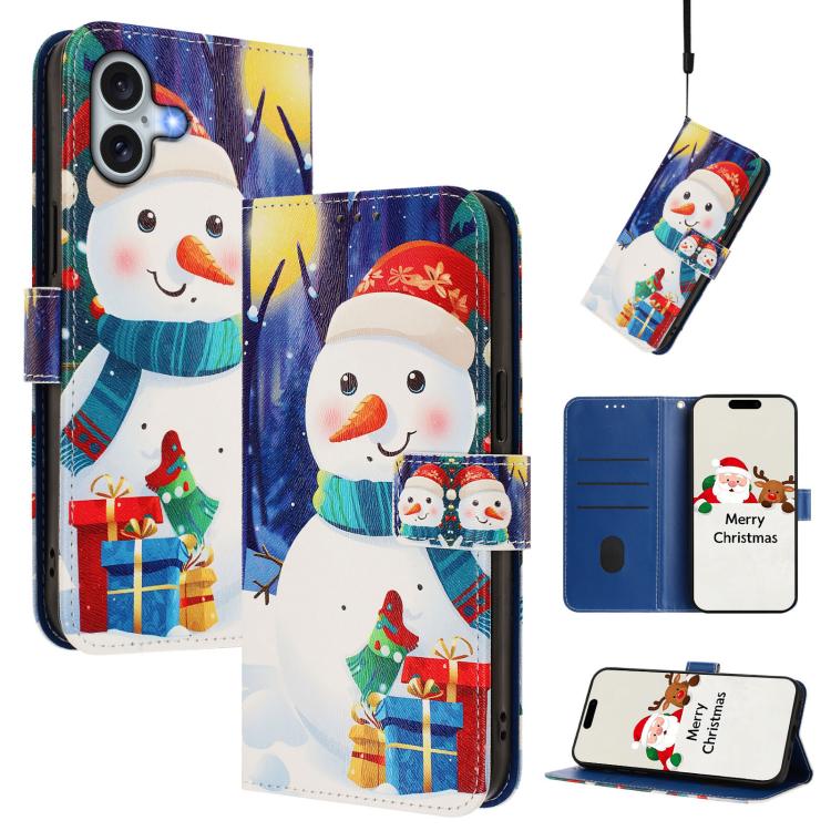 غطاء هاتف جلدي بسلسلة عيد الميلاد مع حزام يد، لهواتف iPhone 17e / 16e، iPhone 17 Pro Max، iPhone 17 Pro، iPhone 17، iPhone Air، iPhone 16 Pro Max، iPhone 16 Pro، iPhone 16 Plus