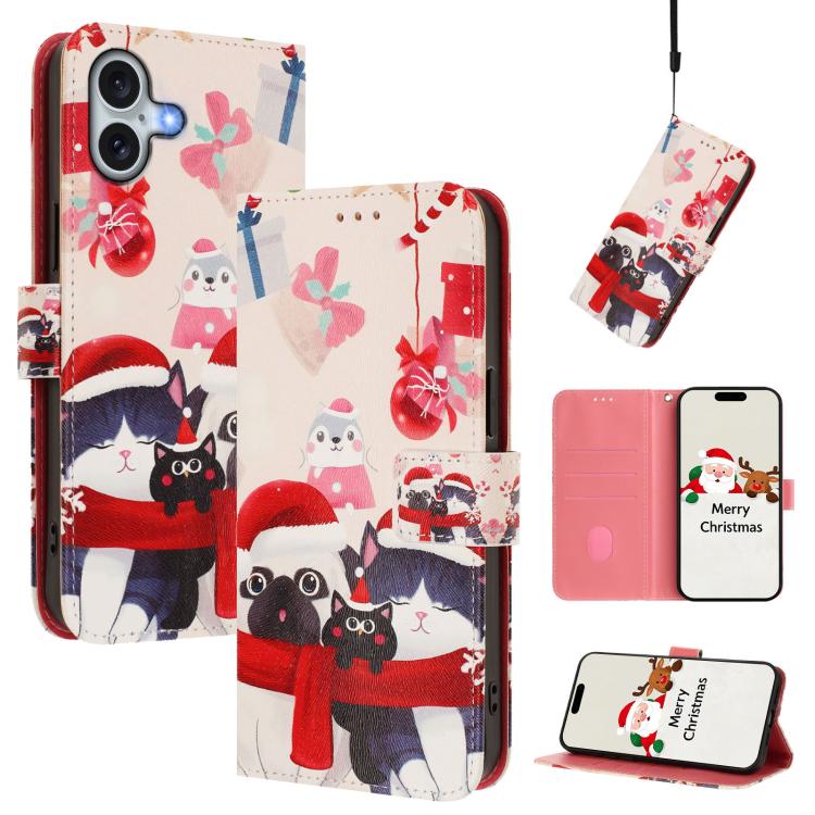 غطاء هاتف جلدي بسلسلة عيد الميلاد مع حزام يد، لهواتف iPhone 17e / 16e، iPhone 17 Pro Max، iPhone 17 Pro، iPhone 17، iPhone Air، iPhone 16 Pro Max، iPhone 16 Pro، iPhone 16 Plus