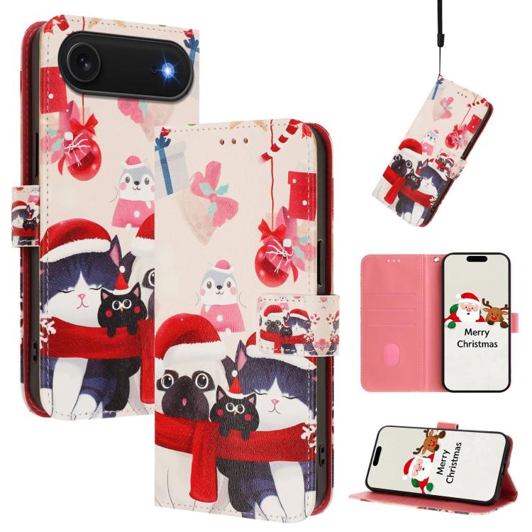 غطاء هاتف جلدي بسلسلة عيد الميلاد مع حزام يد، لهواتف iPhone 17e / 16e، iPhone 17 Pro Max، iPhone 17 Pro، iPhone 17، iPhone Air، iPhone 16 Pro Max، iPhone 16 Pro، iPhone 16 Plus