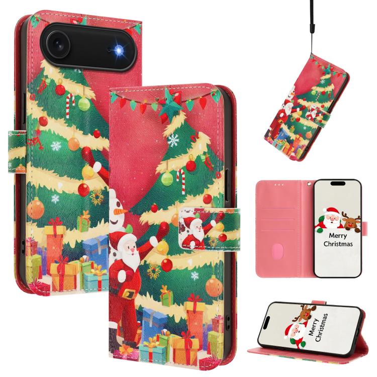 غطاء هاتف جلدي بسلسلة عيد الميلاد مع حزام يد، لهواتف iPhone 17e / 16e، iPhone 17 Pro Max، iPhone 17 Pro، iPhone 17، iPhone Air، iPhone 16 Pro Max، iPhone 16 Pro، iPhone 16 Plus