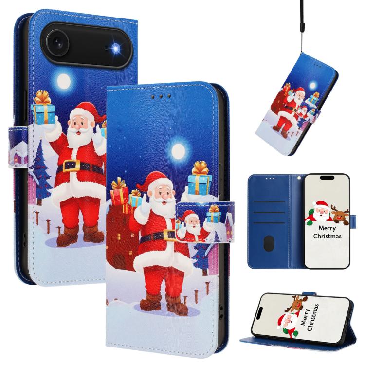 غطاء هاتف جلدي بسلسلة عيد الميلاد مع حزام يد، لهواتف iPhone 17e / 16e، iPhone 17 Pro Max، iPhone 17 Pro، iPhone 17، iPhone Air، iPhone 16 Pro Max، iPhone 16 Pro، iPhone 16 Plus