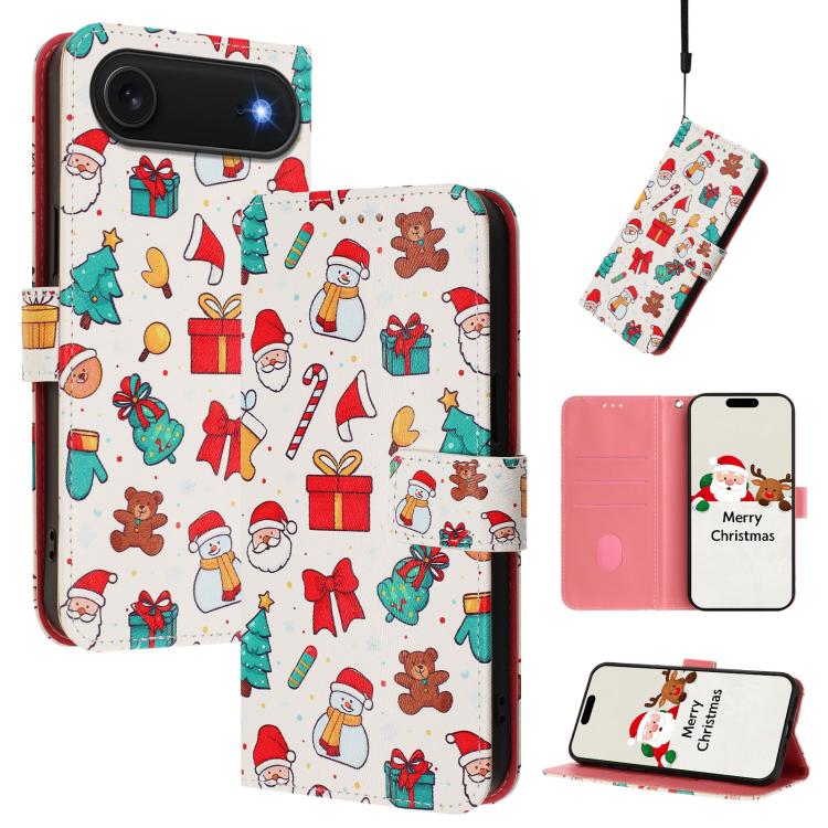 غطاء هاتف جلدي بسلسلة عيد الميلاد مع حزام يد، لهواتف iPhone 17e / 16e، iPhone 17 Pro Max، iPhone 17 Pro، iPhone 17، iPhone Air، iPhone 16 Pro Max، iPhone 16 Pro، iPhone 16 Plus