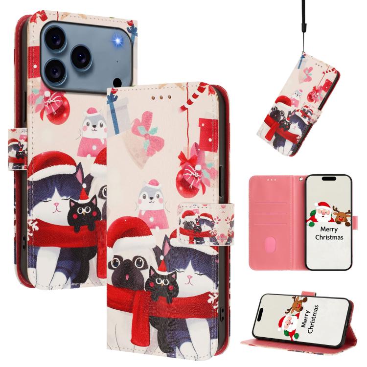 غطاء هاتف جلدي بسلسلة عيد الميلاد مع حزام يد، لهواتف iPhone 17e / 16e، iPhone 17 Pro Max، iPhone 17 Pro، iPhone 17، iPhone Air، iPhone 16 Pro Max، iPhone 16 Pro، iPhone 16 Plus