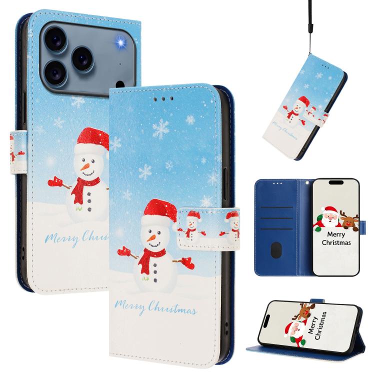 غطاء هاتف جلدي بسلسلة عيد الميلاد مع حزام يد، لهواتف iPhone 17e / 16e، iPhone 17 Pro Max، iPhone 17 Pro، iPhone 17، iPhone Air، iPhone 16 Pro Max، iPhone 16 Pro، iPhone 16 Plus