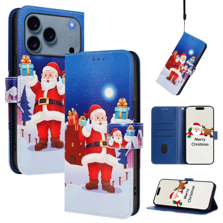 غطاء هاتف جلدي بسلسلة عيد الميلاد مع حزام يد، لهواتف iPhone 17e / 16e، iPhone 17 Pro Max، iPhone 17 Pro، iPhone 17، iPhone Air، iPhone 16 Pro Max، iPhone 16 Pro، iPhone 16 Plus
