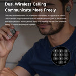 F38 سماعة أذن بلوتوث مزدوجة الأذن ساعة ذكية مقاومة للماء بمعيار IP67 تدعم مراقبة معدل ضربات القلب، من السيليكون والجلد والفولاذ