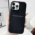 غطاء هاتف بفتحة بطاقة من جلد الغنم ملمس طبيعي، لـ iPhone 12 / 12 Pro، لـ iPhone 12 Pro Max