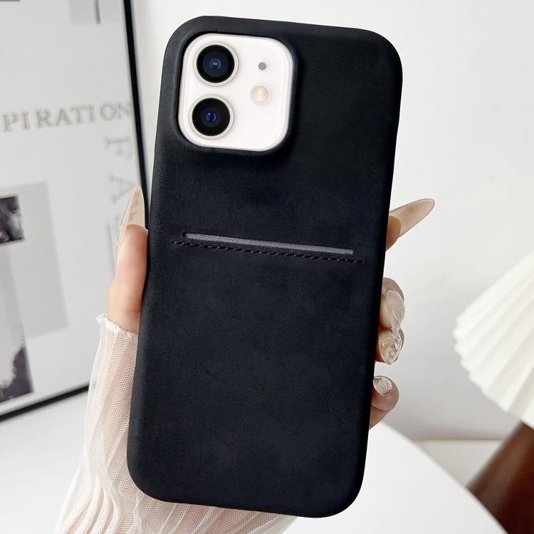 غطاء هاتف بفتحة بطاقة من جلد الغنم ملمس طبيعي، لـ iPhone 12 / 12 Pro، لـ iPhone 12 Pro Max