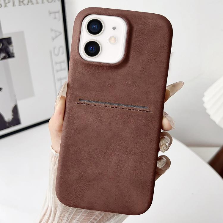 غطاء هاتف بفتحة بطاقة من جلد الغنم ملمس طبيعي، لـ iPhone 12 / 12 Pro، لـ iPhone 12 Pro Max