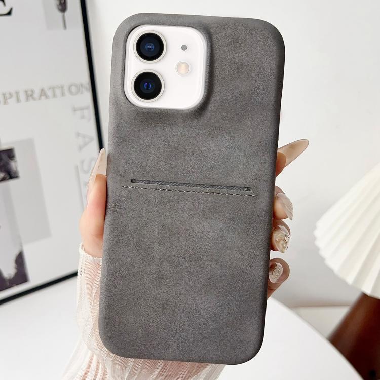 غطاء هاتف بفتحة بطاقة من جلد الغنم ملمس طبيعي، لـ iPhone 12 / 12 Pro، لـ iPhone 12 Pro Max
