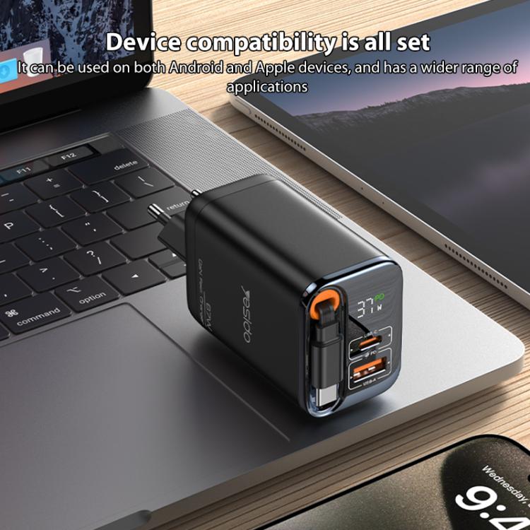 شاحن سريع Yesido YC100 بقوة 67 واط مع كابل Type-C تلسكوبي، YC100