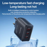 شاحن سريع Yesido YC144C بقوة 65 واط بثلاثة منافذ مع كابل Type-C بطول 1 متر، YC144C