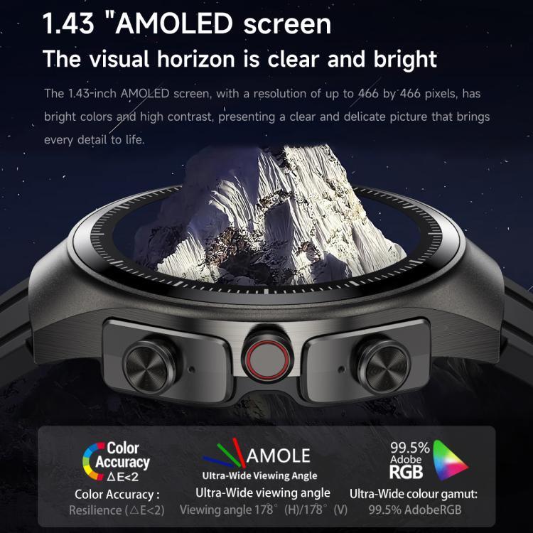 ساعة ذكية F39 بشاشة AMOLED 1.43 بوصة وسماعة بلوتوث 2 في 1، تدعم مكالمات البلوتوث / NFC