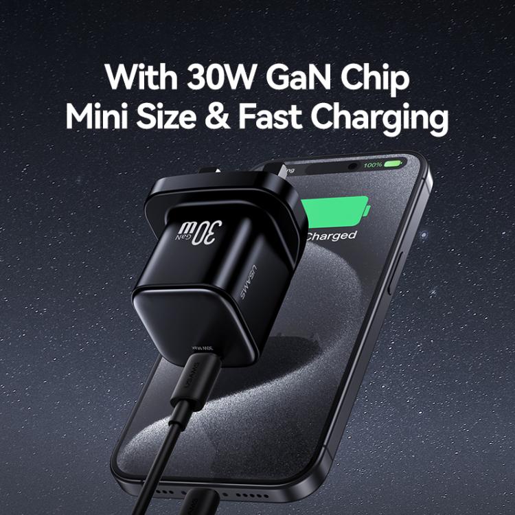 شاحن سريع صغير USAMS CC276 30 واط GaN USB-C / Type-C، قابس المملكة المتحدة
