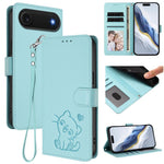 غطاء هاتف جلدي منقوش بقلب وقطة مع حزام يد، لهواتف iPhone Air، iPhone 16 Pro Max، iPhone 16 Pro، iPhone 16 Plus