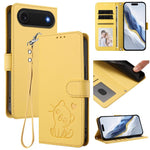 غطاء هاتف جلدي منقوش بقلب وقطة مع حزام يد، لهواتف iPhone Air، iPhone 16 Pro Max، iPhone 16 Pro، iPhone 16 Plus