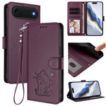 غطاء هاتف جلدي منقوش بقلب وقطة مع حزام يد، لهواتف iPhone Air، iPhone 16 Pro Max، iPhone 16 Pro، iPhone 16 Plus