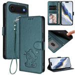 غطاء هاتف جلدي منقوش بقلب وقطة مع حزام يد، لهواتف iPhone Air، iPhone 16 Pro Max، iPhone 16 Pro، iPhone 16 Plus