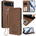 غطاء هاتف جلدي منقوش بقلب وقطة مع حزام يد، لهواتف iPhone Air، iPhone 16 Pro Max، iPhone 16 Pro، iPhone 16 Plus