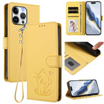 غطاء هاتف جلدي منقوش بقلب وقطة مع حزام يد، لهواتف iPhone Air، iPhone 16 Pro Max، iPhone 16 Pro، iPhone 16 Plus
