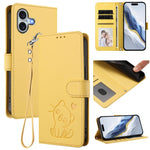 غطاء هاتف جلدي منقوش بقلب وقطة مع حزام يد، لهواتف iPhone Air، iPhone 16 Pro Max، iPhone 16 Pro، iPhone 16 Plus