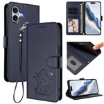 غطاء هاتف جلدي منقوش بقلب وقطة مع حزام يد، لهواتف iPhone Air، iPhone 16 Pro Max، iPhone 16 Pro، iPhone 16 Plus