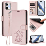 غطاء هاتف جلدي بنقش قلب وقطة مع حزام يد، لهواتف iPhone 11 Pro Max، iPhone 11، iPhone 11 Pro، iPhone X / XS