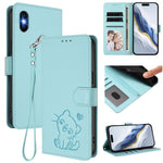 غطاء هاتف جلدي بنقش قلب وقطة مع حزام يد، لهواتف iPhone 11 Pro Max، iPhone 11، iPhone 11 Pro، iPhone X / XS
