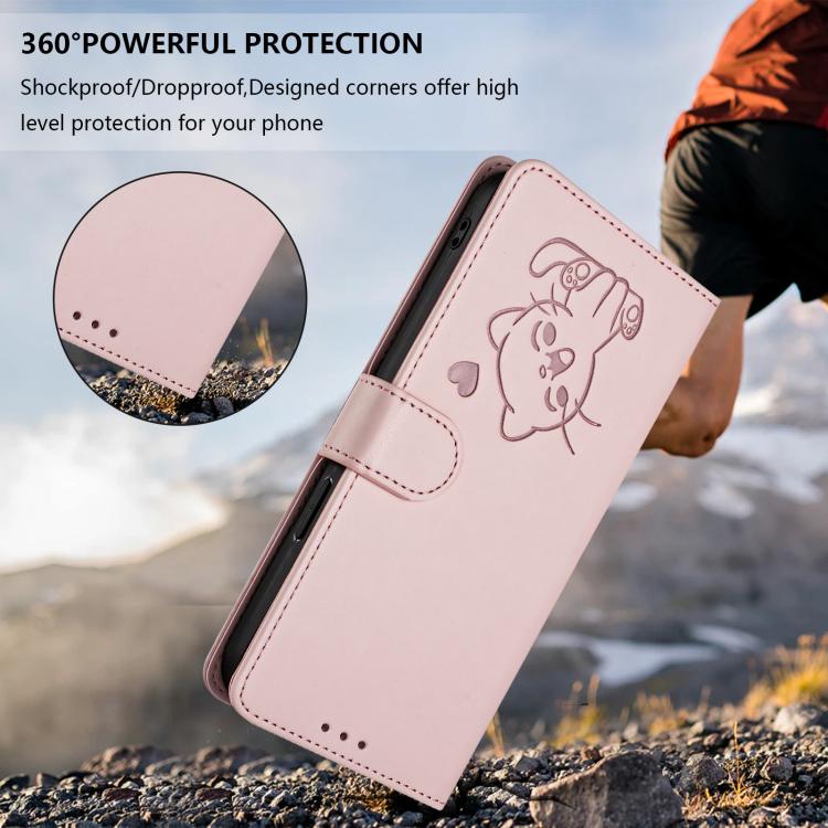 غطاء هاتف من الجلد بنقش قلب وقطة مع حزام يد، لهواتف iPhone 14 Pro Max، iPhone 7 / 8 / SE 2022، iPhone 13 Pro Max، iPhone 13 Pro