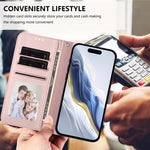 غطاء هاتف جلدي بنقش قلب وقطة مع حزام يد، لهواتف iPhone XR، iPhone XS Max، iPhone 7 Plus / 8 Plus