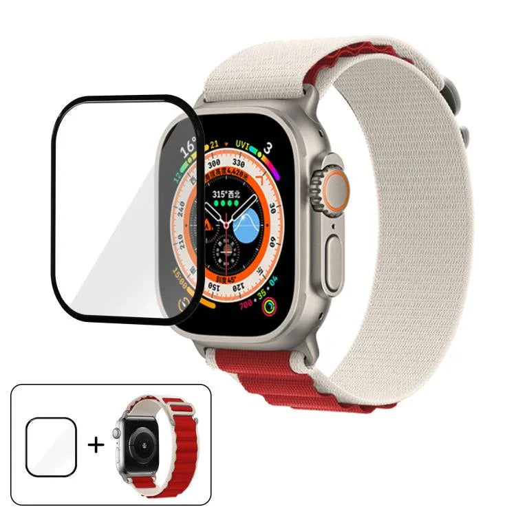 سوار ساعة نايلون بحلقة إبزيم مع فيلم منحني ثلاثي الأبعاد، لـ Apple Watch Ultra 2 / 1 مقاس 49مم